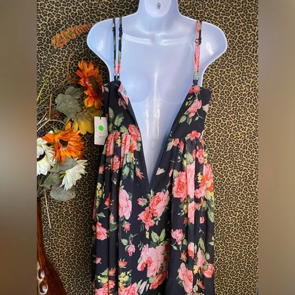 ❌SOLD❌🦋B2G1🦋UNIQUE VINTAGE Black & Pink Floral Reed Swing Dress NWT | MEDIUM | - Picture 10 of 13